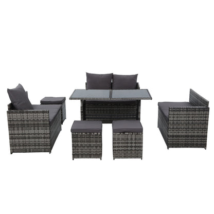 Gardeon Outdoor Furniture Dining Setting Sofa Set Lounge Wicker 9 Seater Mixed Grey-Furniture &gt; Outdoor-PEROZ Accessories