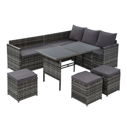 Gardeon Outdoor Furniture Dining Setting Sofa Set Wicker 9 Seater Storage Cover Mixed Grey-Furniture &gt; Outdoor-PEROZ Accessories