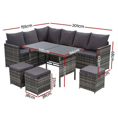 Gardeon Outdoor Furniture Dining Setting Sofa Set Wicker 9 Seater Storage Cover Mixed Grey-Furniture &gt; Outdoor-PEROZ Accessories