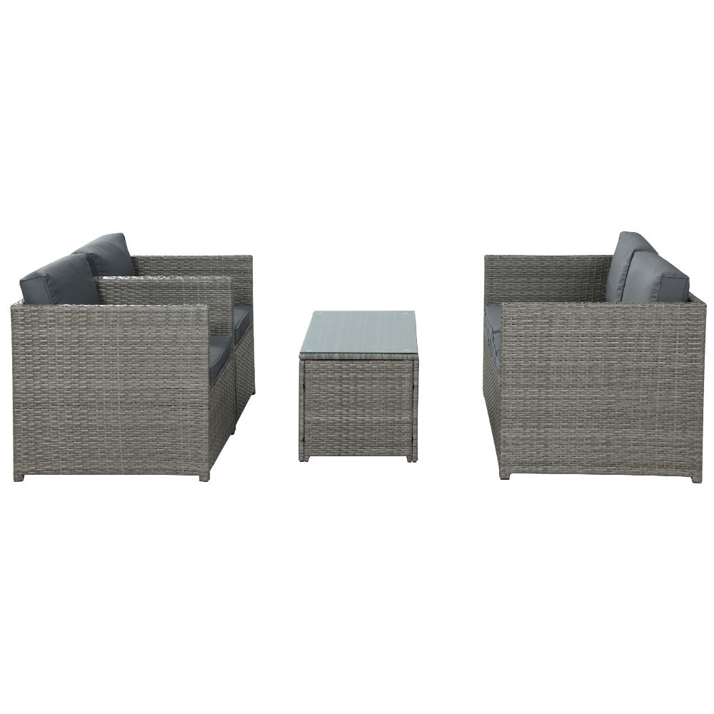 Gardeon 4-Piece Outdoor Sofa Set Wicker Couch Lounge Setting Grey-Furniture &gt; Outdoor-PEROZ Accessories