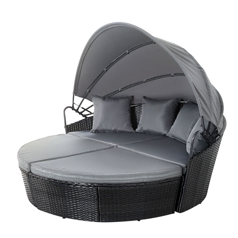 Gardeon Sun Lounge Setting Wicker Lounger Day Bed Outdoor Furniture Patio Black-Sun Lounges-PEROZ Accessories