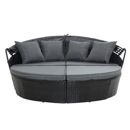 Gardeon Sun Lounge Setting Wicker Lounger Day Bed Outdoor Furniture Patio Black-Sun Lounges-PEROZ Accessories