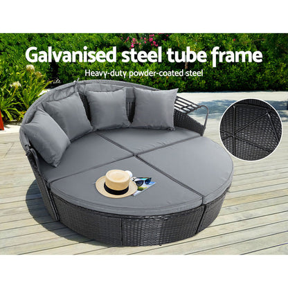 Gardeon Sun Lounge Setting Wicker Lounger Day Bed Outdoor Furniture Patio Black-Sun Lounges-PEROZ Accessories