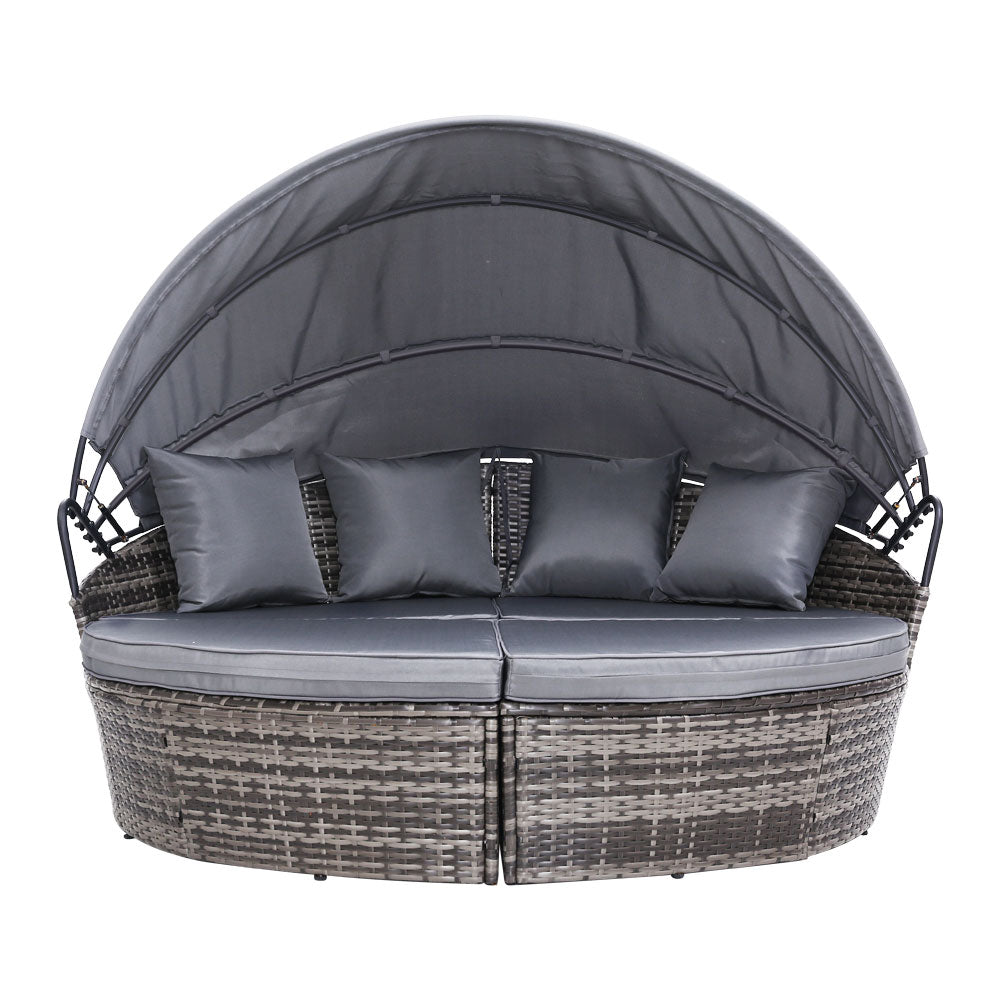Gardeon Sun Lounge Setting Wicker Lounger Day Bed Outdoor Furniture Patio Grey-Sun Lounges-PEROZ Accessories