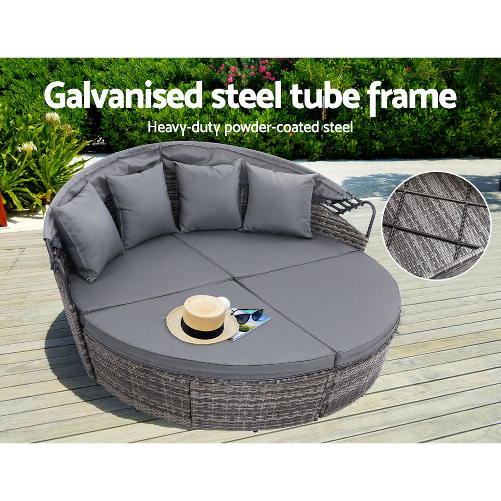 Gardeon Sun Lounge Setting Wicker Lounger Day Bed Outdoor Furniture Patio Grey-Sun Lounges-PEROZ Accessories