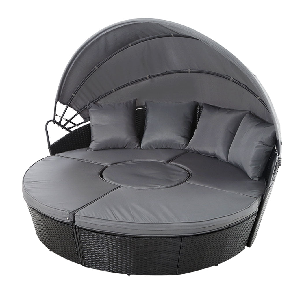 Gardeon Sun Lounge Setting Wicker Lounger Day Bed Patio Outdoor Furniture Black-Sun Lounges-PEROZ Accessories