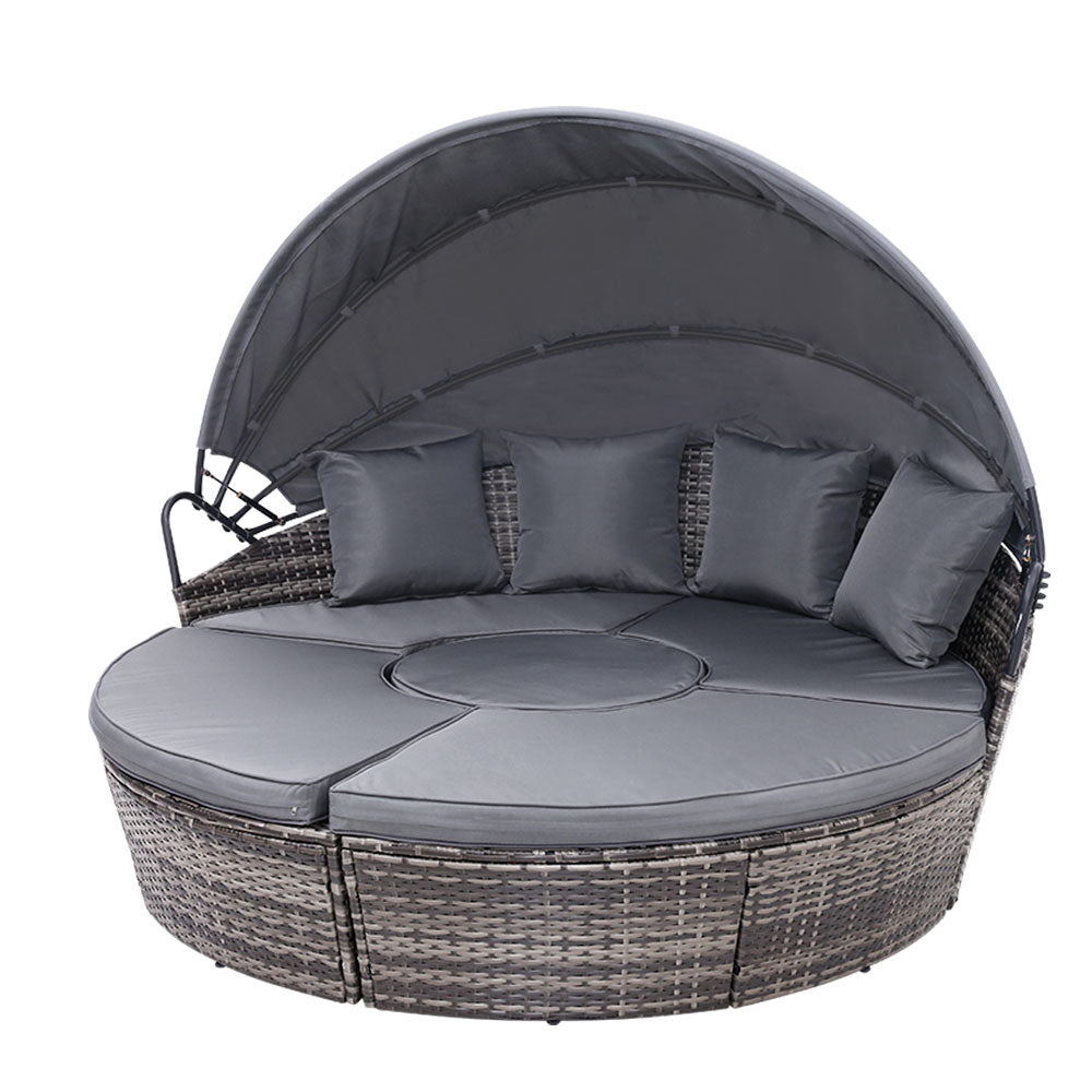 Gardeon Sun Lounge Setting Wicker Lounger Day Bed Patio Outdoor Furniture Grey-Sun Lounges-PEROZ Accessories