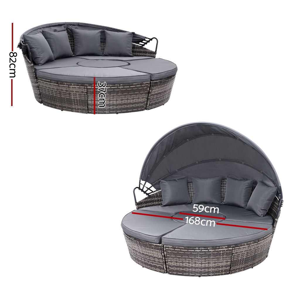 Gardeon Sun Lounge Setting Wicker Lounger Day Bed Patio Outdoor Furniture Grey-Sun Lounges-PEROZ Accessories