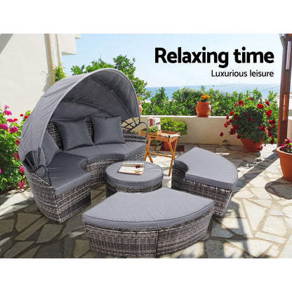 Gardeon Sun Lounge Setting Wicker Lounger Day Bed Patio Outdoor Furniture Grey-Sun Lounges-PEROZ Accessories
