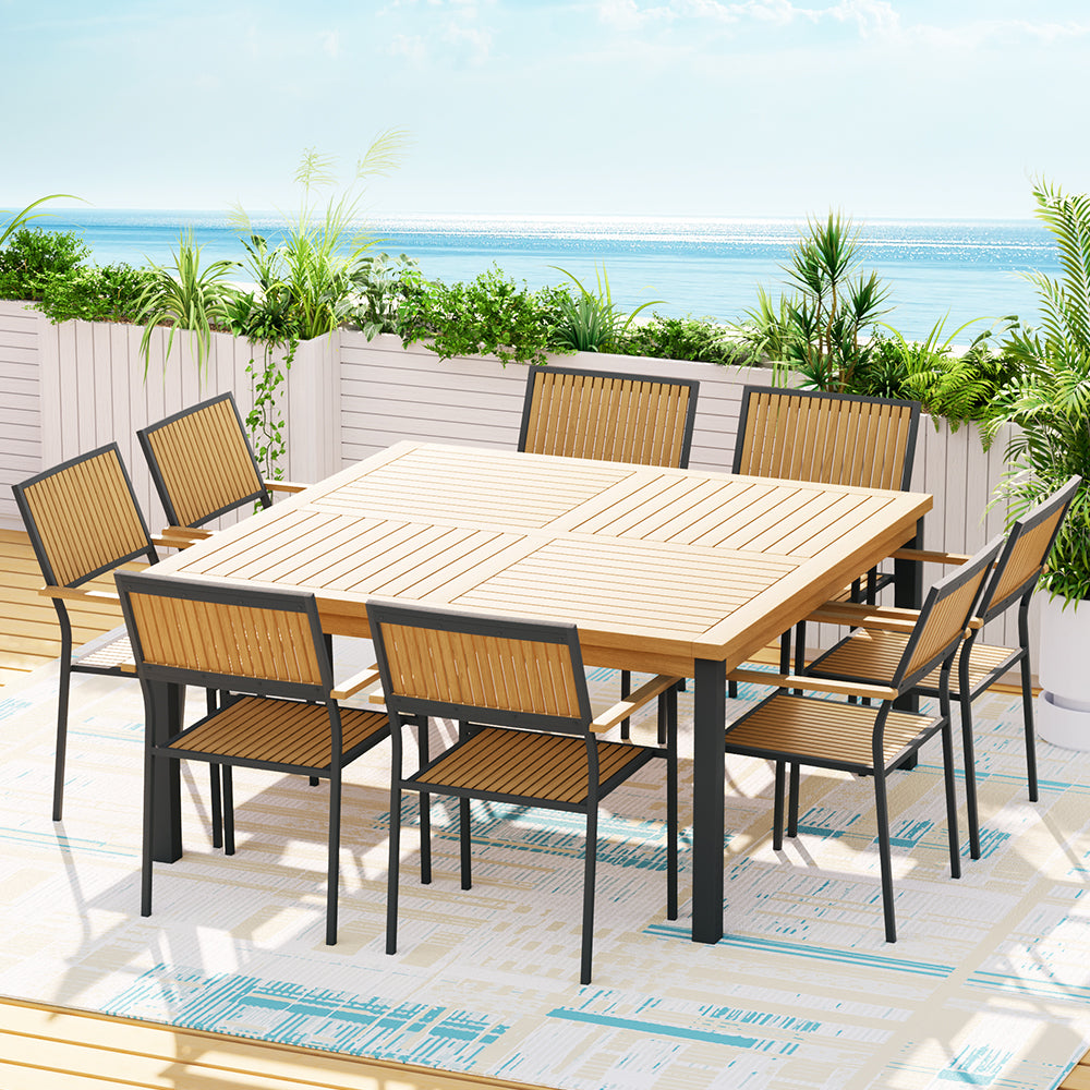 Gardeon 8-seater Outdoor Furniture Dining Chairs Table Patio 9pcs Acacia Wood-Furniture &gt; Outdoor-PEROZ Accessories
