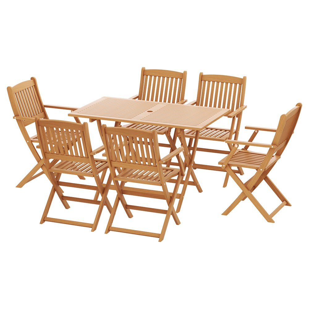 Gardeon 7PCS Outdoor Dining Set Garden Chairs Table Patio Foldable 6 Seater Wood-Furniture &gt; Outdoor-PEROZ Accessories
