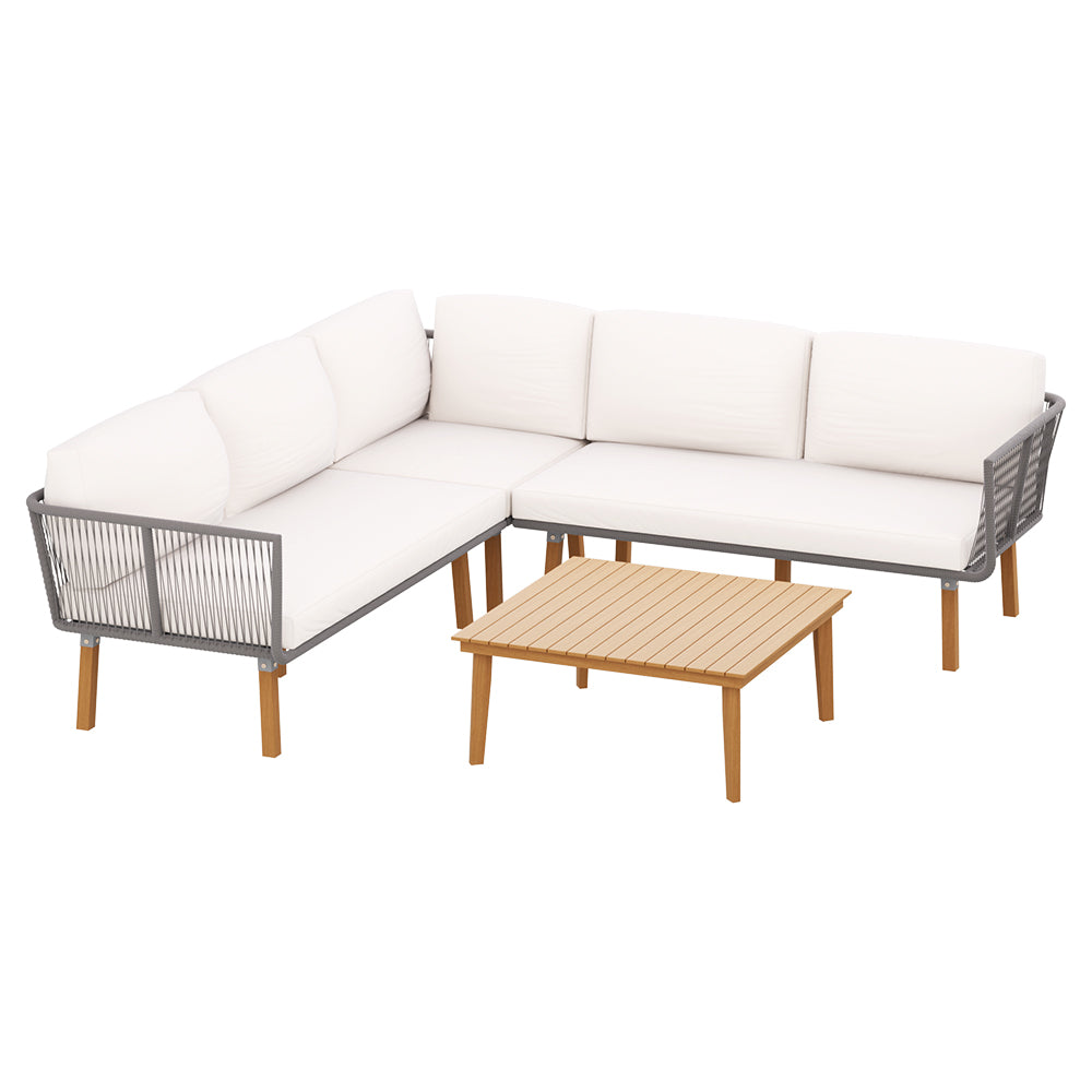Gardeon 4pcs Outdoor Sofa Set Modular Aluminum Lounge Setting Wooden 5 Seaters-Furniture &gt; Outdoor-PEROZ Accessories