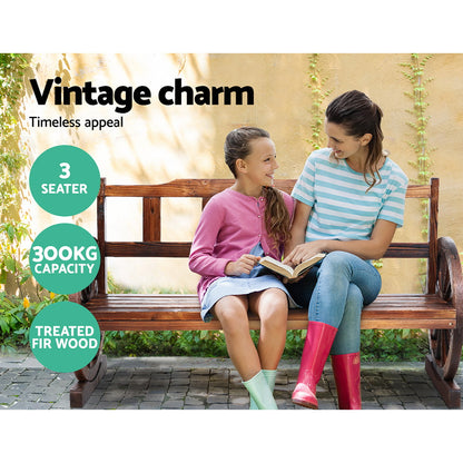 Gardeon Garden Bench Wooden Wagon Chair 3 Seat Outdoor Furniture Backyard Lounge Charcoal-Furniture &gt; Outdoor-PEROZ Accessories
