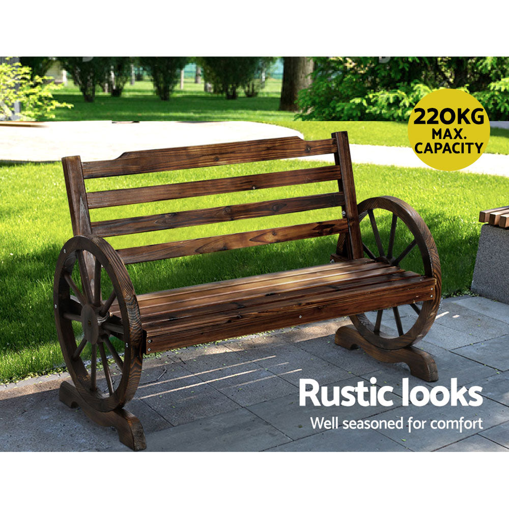 Gardeon Wooden Wagon Wheel Bench - Brown-Furniture &gt; Outdoor-PEROZ Accessories