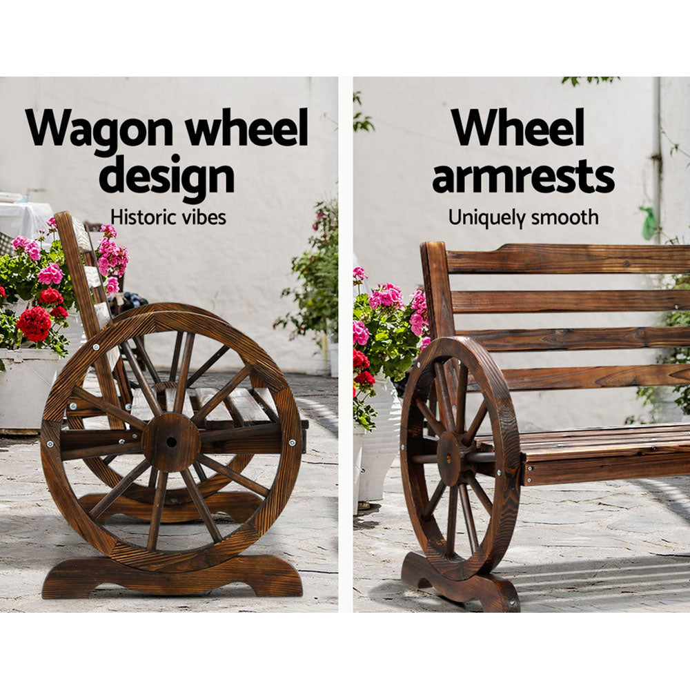 Gardeon Wooden Wagon Wheel Bench - Brown-Furniture &gt; Outdoor-PEROZ Accessories