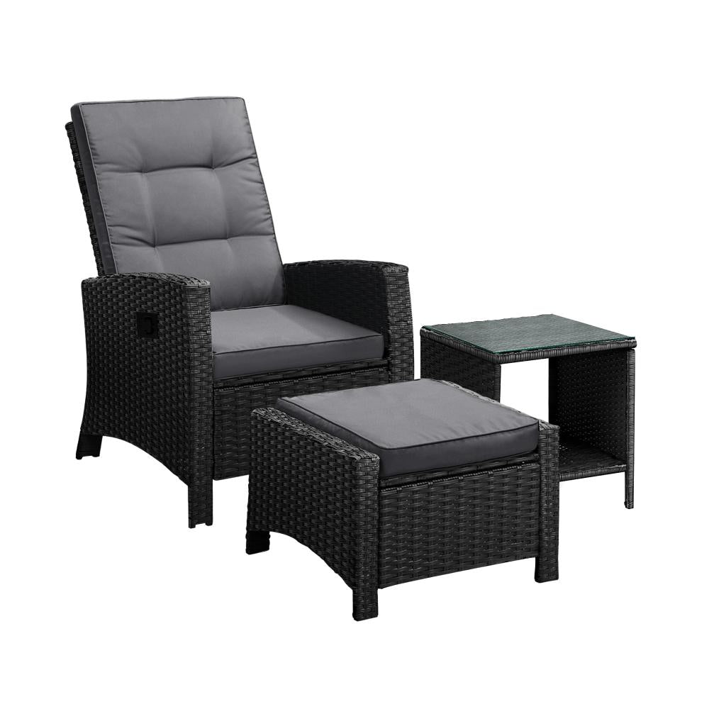 Shop Livsip Recliner Chairs &amp; Table Outdoor Furniture Wicker Sofa Patio Set Garden  | PEROZ Australia