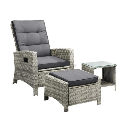 Shop Livsip Recliner Chair Outdoor Sun Lounge Setting Wicker Sofa Patio Furniture 3PC  | PEROZ Australia