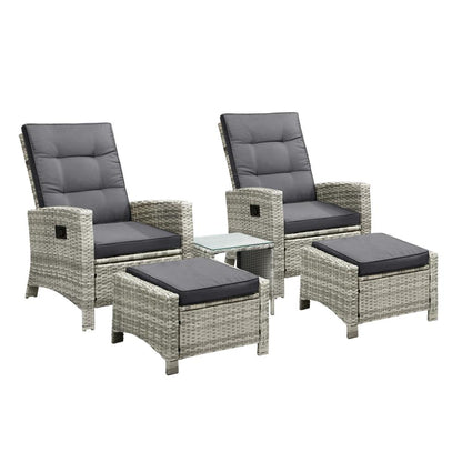 Shop Livsip Recliner Chair Wicker Outdoor Furniture Garden Patio Lounge 5PCS Setting  | PEROZ Australia