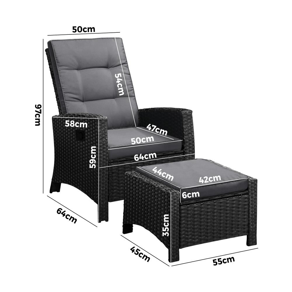 Livsip Outdoor Recliner Chairs Sun Lounge Wicker Sofa Patio Furniture Garden-Outdoor Recliner-PEROZ Accessories
