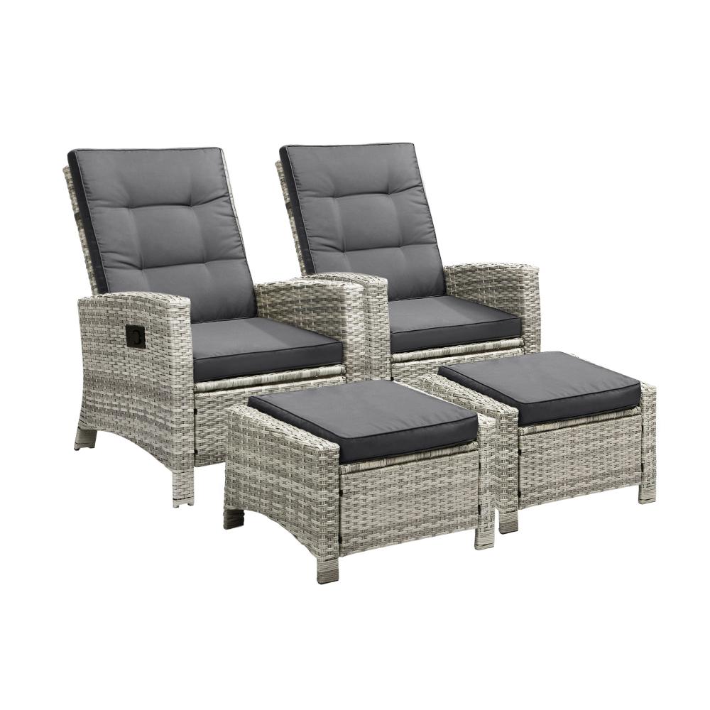 Shop Livsip Recliner Chairs Outdoor Sun Lounger Setting Wicker Sofa Patio Furniture  | PEROZ Australia