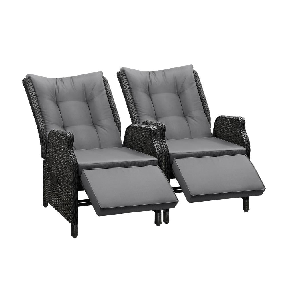 Shop Livsip Sun Lounge Recliner Chairs Outdoor Furniture Patio Wicker Sofa 2 Piece  | PEROZ Australia