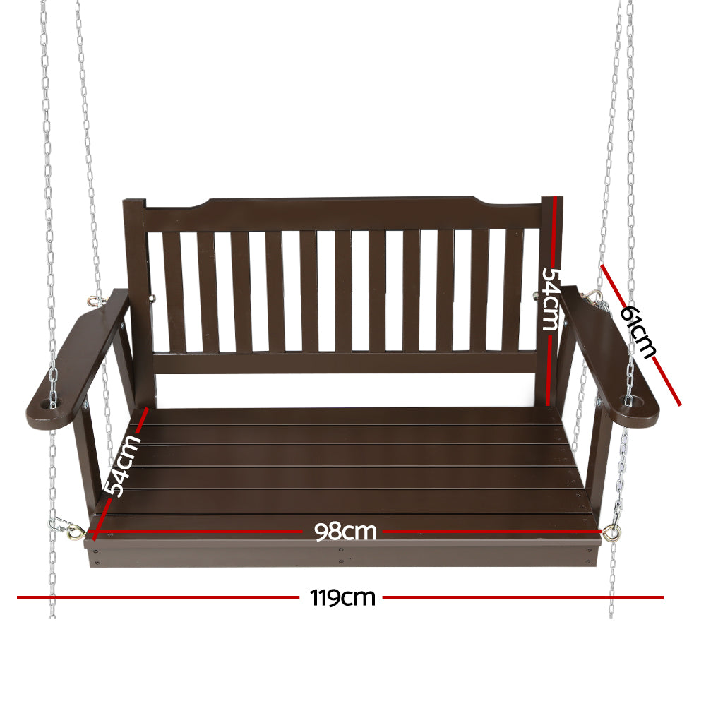 Gardeon Porch Swing Chair with Chain Garden Bench Outdoor Furniture Wooden Brown-Furniture &gt; Outdoor-PEROZ Accessories