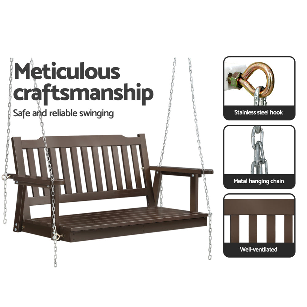 Gardeon Porch Swing Chair with Chain Garden Bench Outdoor Furniture Wooden Brown-Furniture &gt; Outdoor-PEROZ Accessories