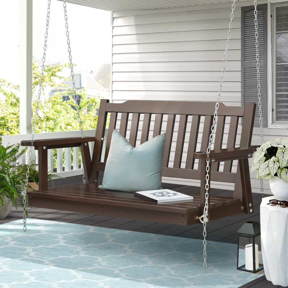 Gardeon Porch Swing Chair with Chain Garden Bench Outdoor Furniture Wooden Brown-Furniture &gt; Outdoor-PEROZ Accessories