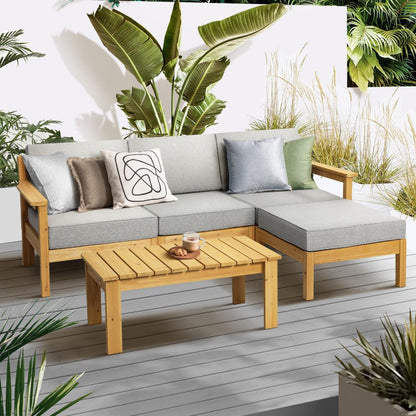 Livsip Outdoor Sofa Set Patio Furniture Wooden Table Chairs Garden Lounge 5Piece-Outdoor Sofa Set-PEROZ Accessories