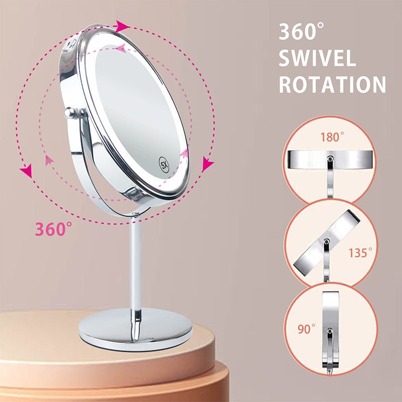 Anyvogue 8in Desktop Smart LED Makeup Mirror Double Sided Touch Dimming Adjustable 5x Magnification USB Type-Makeup Mirror-PEROZ Accessories