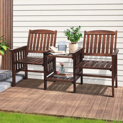 Livsip Outdoor Wooden Chair Garden Bench 2 Seat &amp; Table Loveseat Patio Furniture-Outdoor Bench-PEROZ Accessories