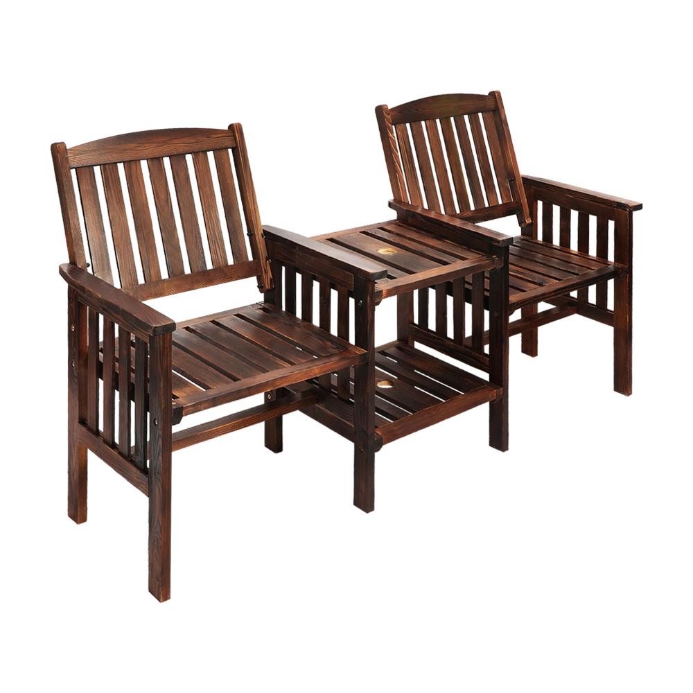 Livsip Outdoor Wooden Chair Garden Bench 2 Seat &amp; Table Loveseat Patio Furniture-Outdoor Bench-PEROZ Accessories