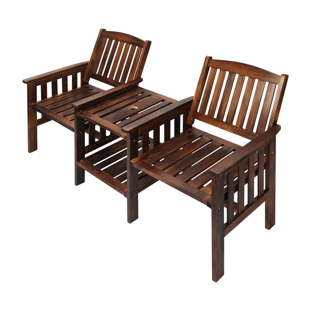 Livsip Outdoor Wooden Chair Garden Bench 2 Seat &amp; Table Loveseat Patio Furniture-Outdoor Bench-PEROZ Accessories