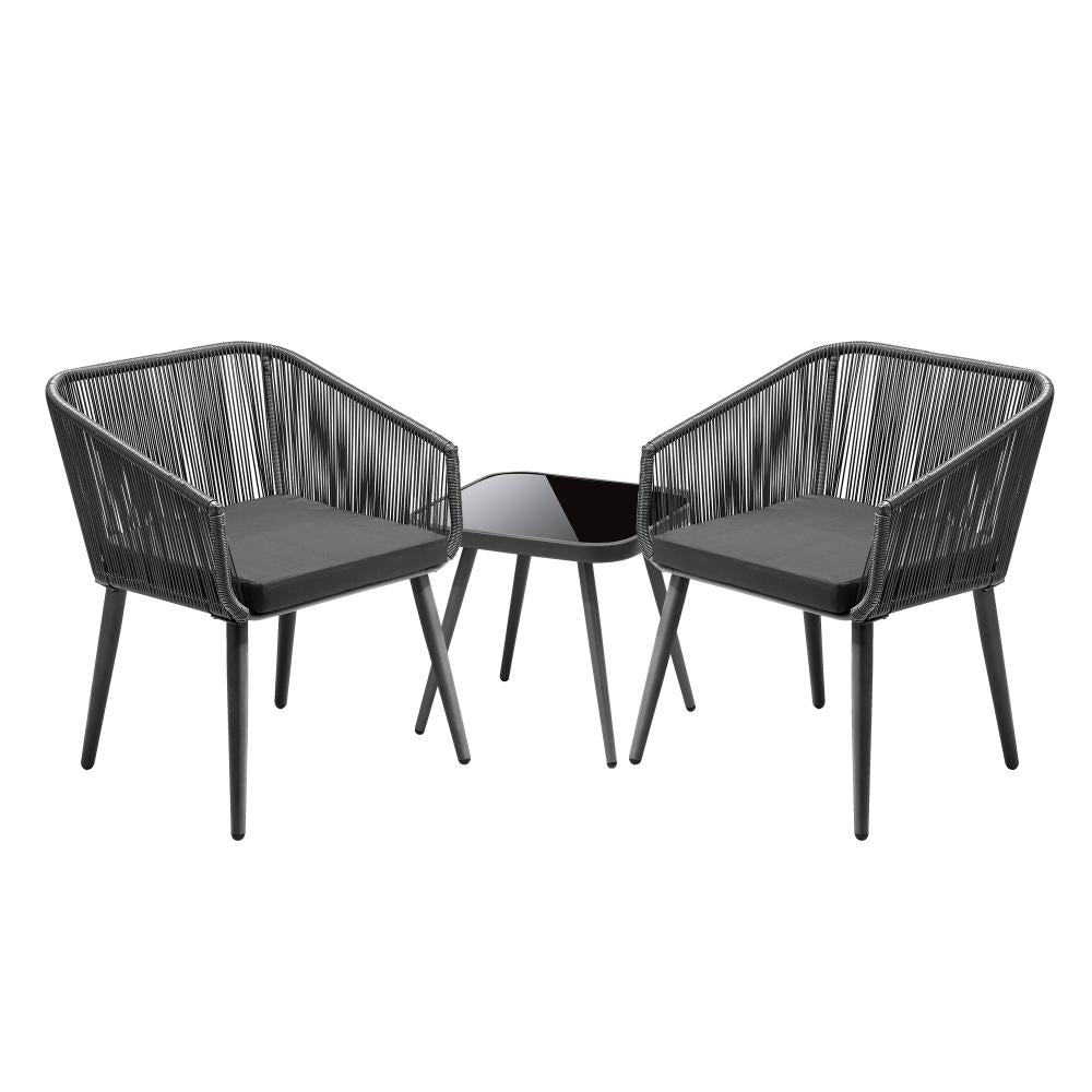 Livsip Outdoor Furniture 3 Piece Lounge Setting Chairs Side Table Bistro Set Patio | PEROZ Australia