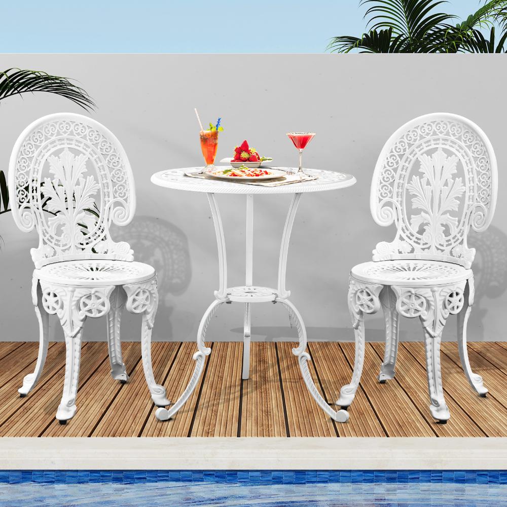 Livsip Outdoor Bistro Setting Cast Aluminium Table and Chair 3PCS Patio Set-Outdoor Patio Set-PEROZ Accessories