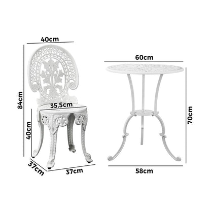 Livsip Outdoor Bistro Setting Cast Aluminium Table and Chair 3PCS Patio Set-Outdoor Patio Set-PEROZ Accessories