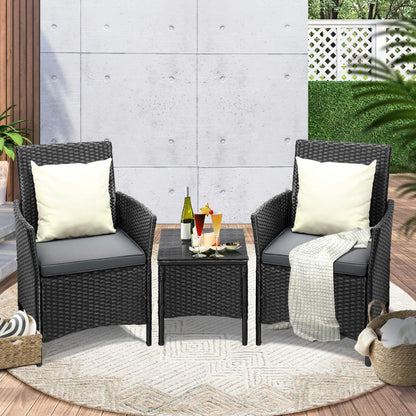 Livsip Outdoor Furniture 3 Piece Wicker Bistro Set Patio Chairs Table Garden-Outdoor Patio Set-PEROZ Accessories