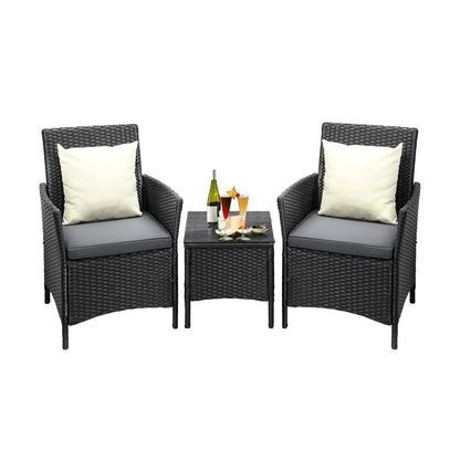 Livsip Outdoor Furniture 3 Piece Wicker Bistro Set Patio Chairs Table Garden-Outdoor Patio Set-PEROZ Accessories