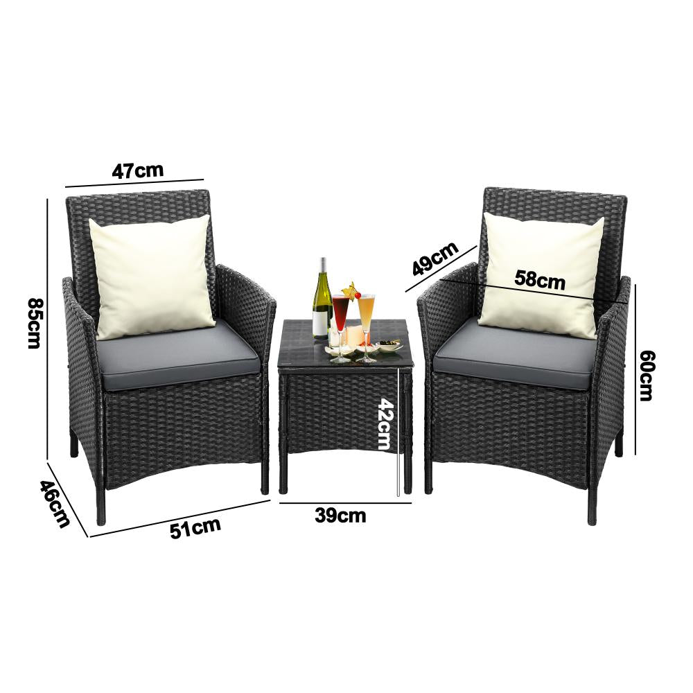 Livsip Outdoor Furniture 3 Piece Wicker Bistro Set Patio Chairs Table Garden-Outdoor Patio Set-PEROZ Accessories