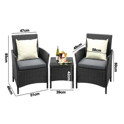 Livsip Outdoor Furniture 3 Piece Wicker Bistro Set Patio Chairs Table Garden-Outdoor Patio Set-PEROZ Accessories