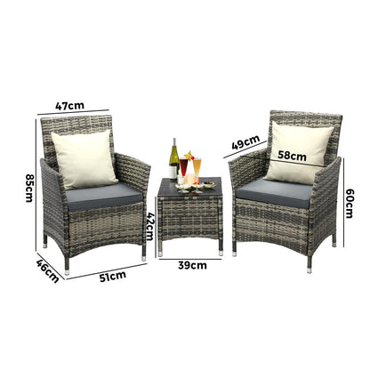 Livsip Outdoor Furniture Setting 3 Piece Wicker Bistro Set Patio Chairs Table-Outdoor Patio Set-PEROZ Accessories