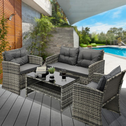 Livsip Outdoor Lounge Set Patio Furniture Dining Chairs Wicker Table 4 Piece-Outdoor Patio Set-PEROZ Accessories