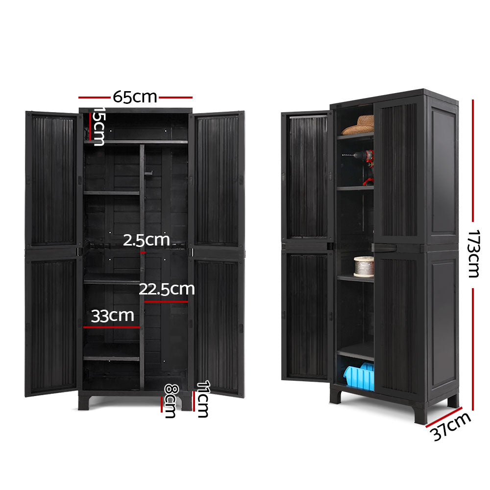 Gardeon Outdoor Storage Cabinet Lockable Tall Garden Sheds Garage Adjustable Black 173CM-Home &amp; Garden &gt; Storage-PEROZ Accessories