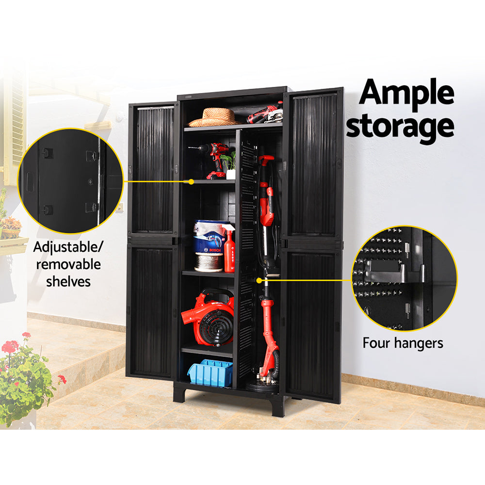 Gardeon Outdoor Storage Cabinet Lockable Tall Garden Sheds Garage Adjustable Black 173CM-Home &amp; Garden &gt; Storage-PEROZ Accessories
