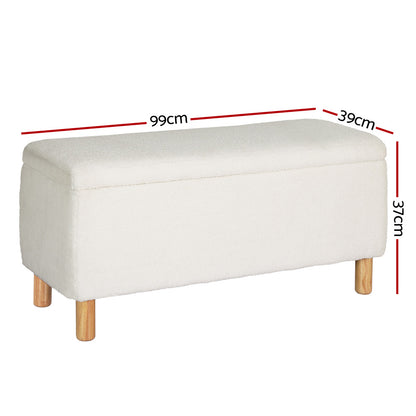 Artiss Storage Ottoman Blanket Box Teddy Fabric Chest Toy Foot Stool Couch White-Home &amp; Garden &gt; Storage - Peroz Australia - Image - 2