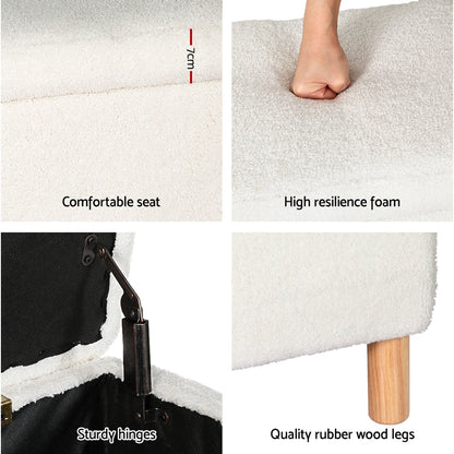 Artiss Storage Ottoman Blanket Box Teddy Fabric Chest Toy Foot Stool Couch White-Home &amp; Garden &gt; Storage - Peroz Australia - Image - 7