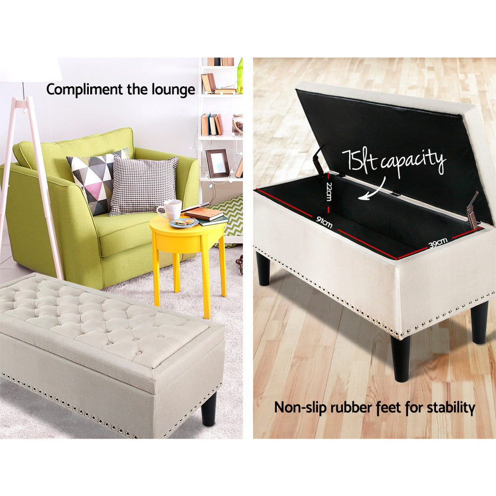 Artiss Storage Ottoman Blanket Box Fabric Chest Footstool Foot Stool Bench Taupe-Ottomans - Peroz Australia - Image - 4