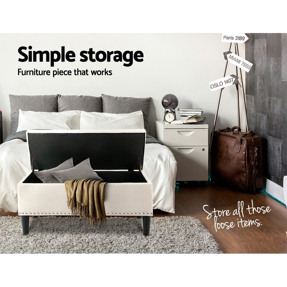 Artiss Storage Ottoman Blanket Box Fabric Chest Footstool Foot Stool Bench Taupe-Ottomans - Peroz Australia - Image - 6