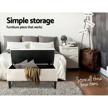 Artiss Storage Ottoman Blanket Box Fabric Chest Footstool Foot Stool Bench Taupe-Ottomans - Peroz Australia - Image - 6