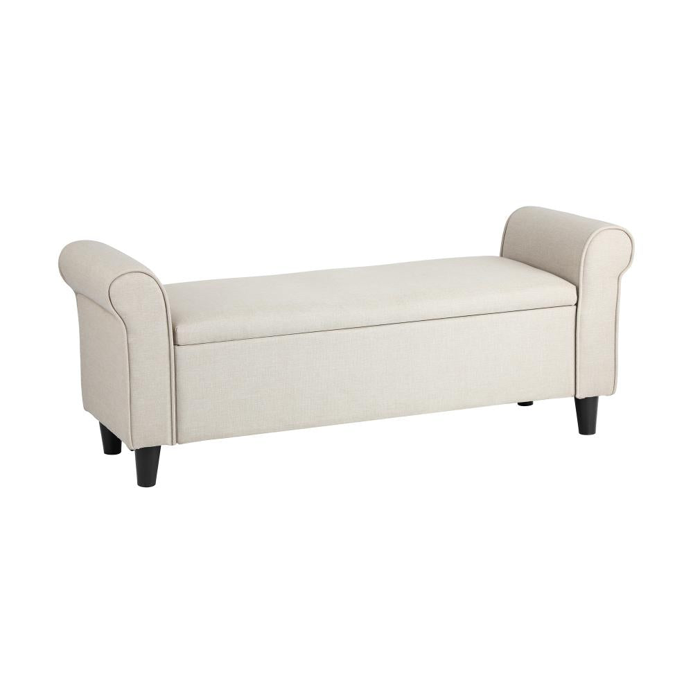 Oikiture Storage Ottoman Blanket Box Linen Fabric Arm Foot Stool Couch Large Beige-Ottoman-PEROZ Accessories